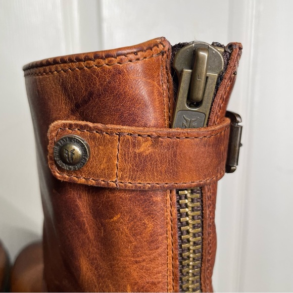 { Frye Moto Boot} Veronica Brown Leather Boots 10 - Picture 5 of 16